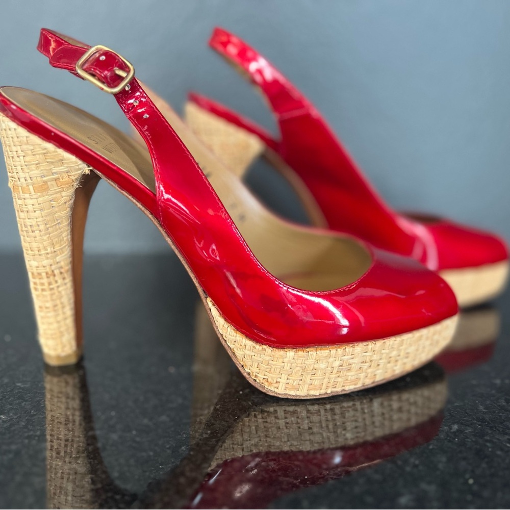 Stuart Weitzman Red Tan Slingback Heels